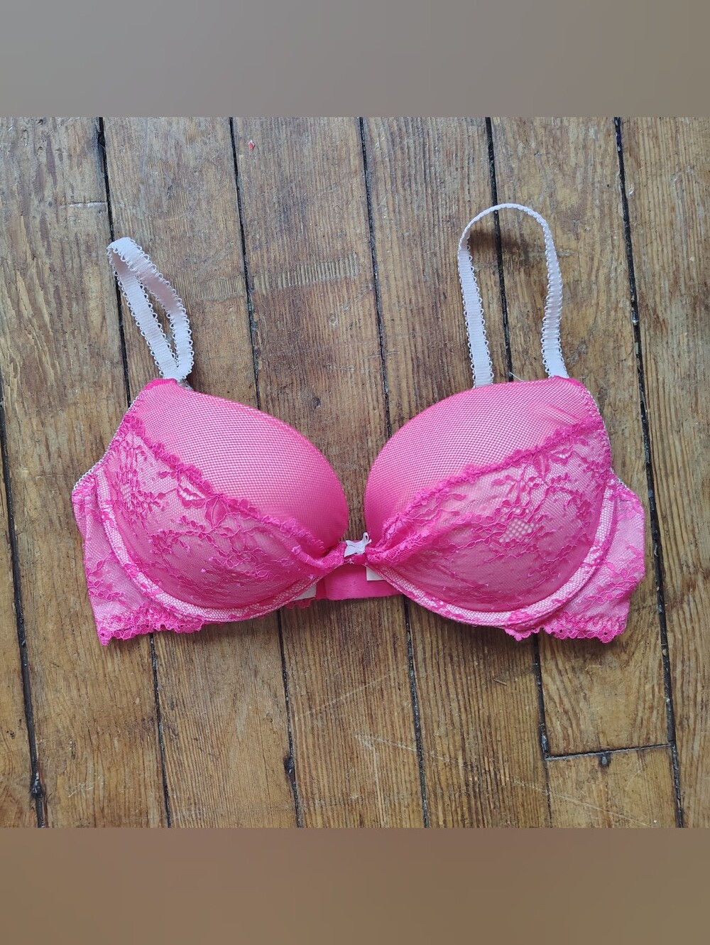 Victoria’s Secret Padded Demi Bra 36C Hot Pink Lace Lined Underwire